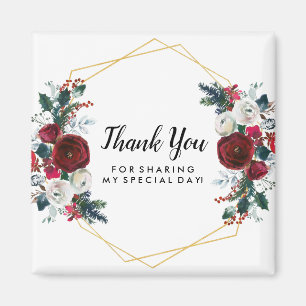 Geometrisch goudLijst Burgundy Winter Flowers Magneet