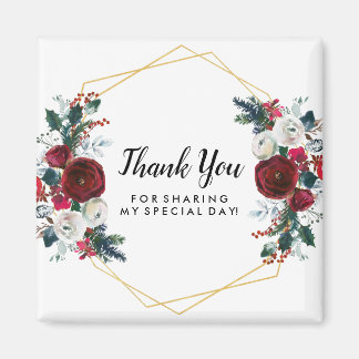 Geometrisch goudLijst Burgundy Winter Flowers Magneet