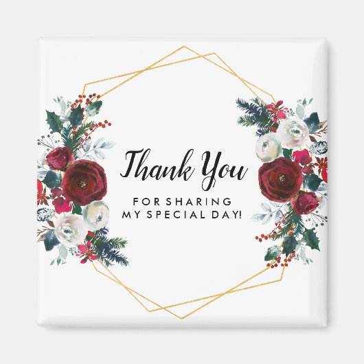 Geometrisch goudLijst Burgundy Winter Flowers Magneet (Voorkant)