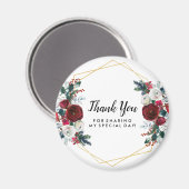 Geometrisch goudLijst Burgundy Winter Flowers Magneet (Voorkant / Achterkant)