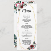 Geometrisch goudLijst Burgundy Winter Flowers Menu (Voorkant / Achterkant)