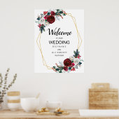 Geometrisch goudLijst Burgundy Winter Flowers Poster (Keuken)