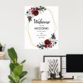 Geometrisch goudLijst Burgundy Winter Flowers Poster (Thuiskantoor)