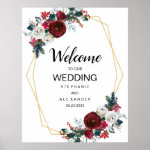 Geometrisch goudLijst Burgundy Winter Flowers