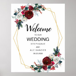 Geometrisch goudLijst Burgundy Winter Flowers Poster