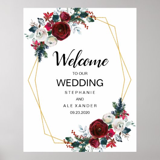 Geometrisch goudLijst Burgundy Winter Flowers Poster (Voorkant)