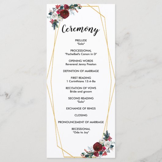 Geometrisch goudLijst Burgundy Winter Flowers Programmakaart (Voorkant)