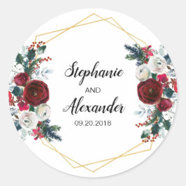 Geometrisch goudLijst Burgundy Winter Flowers Ronde Sticker