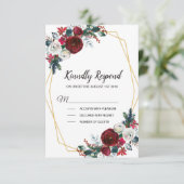 Geometrisch goudLijst Burgundy Winter Flowers RSVP Kaartje (Staand voorkant)