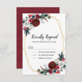 Geometrisch goudLijst Burgundy Winter Flowers RSVP Kaartje (Voorkant / Achterkant)