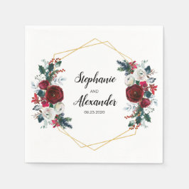 Geometrisch goudLijst Burgundy Winter Flowers Servet