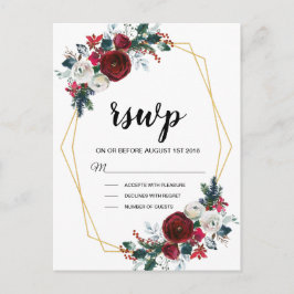 Geometrisch goudLijst Burgundy Winter Flowers Uitnodiging Briefkaart