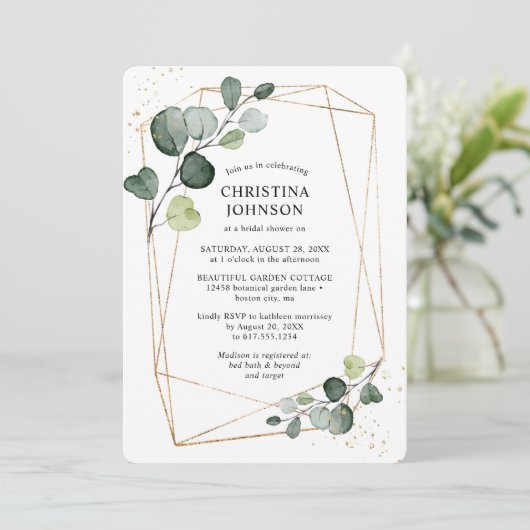 Geometrisch goudLijst EucalyptusVrijgezellenfeest Kaart (Staand voorkant)