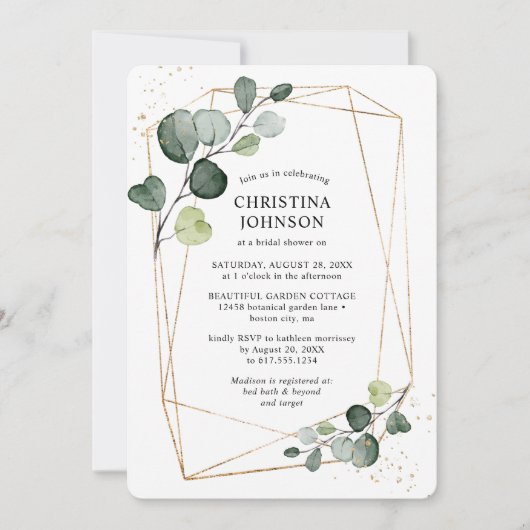 Geometrisch goudLijst EucalyptusVrijgezellenfeest Kaart (Voorkant)