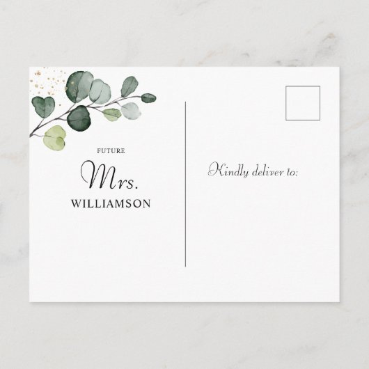 Geometrisch goudLijst EucalyptusVrijgezellenfeest Uitnodiging Briefkaart (Achterkant)