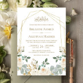 Geometrisch goudLijst Ivory Floral Islamic Wedding Kaart