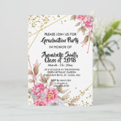 Geometrisch goudLijst Roze Floral Afstuderen Kaart (Staand voorkant)