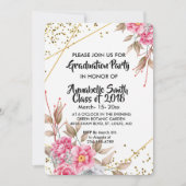 Geometrisch goudLijst Roze Floral Afstuderen Kaart (Voorkant)