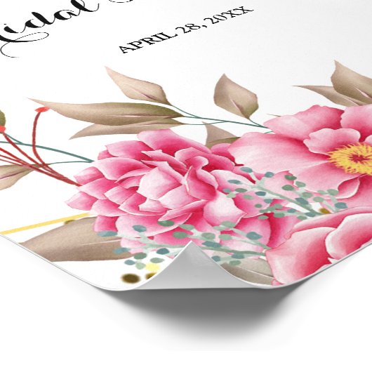 Geometrisch goudLijst Roze Floral Vrijgezellenfees Poster (Hoek)