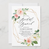 Geometrisch goudLijst Roze Florals Bridal Brunch Kaart (Voorkant)