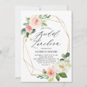 Geometrisch goudLijst Roze Florals Bridal Luncheon Kaart (Voorkant)