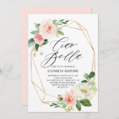 Geometrisch goudLijst Roze Florals Ciao Bella Kaart (Voorkant / Achterkant)
