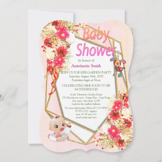 Geometrisch goudroze Baby shower Kaart (Voorkant)