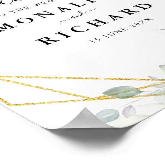 geometrisch goudwit floral bruiloft bord poster (Hoek)