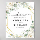 geometrisch goudwit floral bruiloft bord poster (Voorkant)