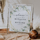 geometrisch goudwit floral bruiloft bord poster