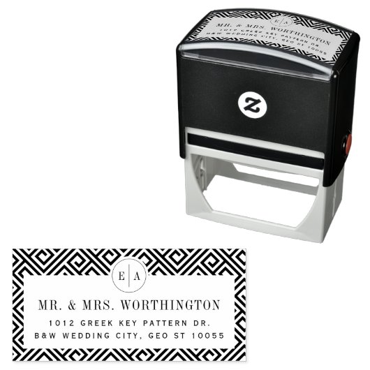 Geometrisch Grieks Key Klassiek Chic Trouwadres Zelfinktende Stempel (In situ)