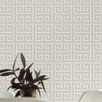 Geometrisch Grieks Sleutelpatroon Lichtgrijs Beige