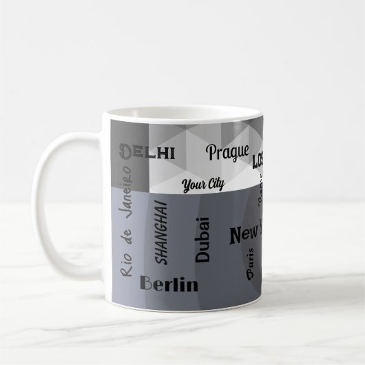 geometrisch grijs blauw Mega city Koffiemok (Links)