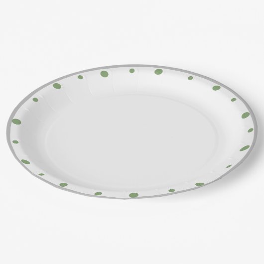Geometrisch Grijs Groen Polka Dots Papieren Bordje (Gekanteld)