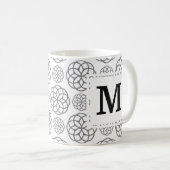 Geometrisch grijs patroon initiële monogram koffiemok (Voorkant rechts)