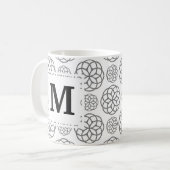 Geometrisch grijs patroon initiële monogram koffiemok (Voorkant links)