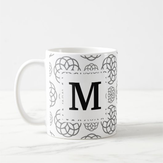 Geometrisch grijs patroon initiële monogram koffiemok (Links)