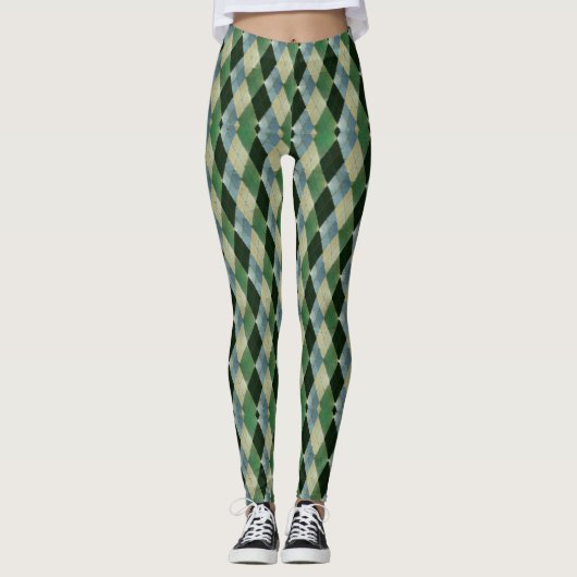 Geometrisch Groen beige St. Patrick patroon Leggings (Voorkant)