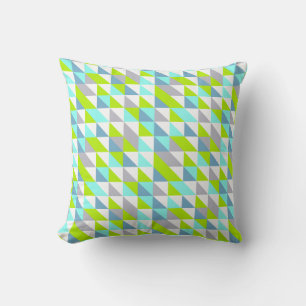 Geometrisch groen, blauw wit grijs patroon kussen