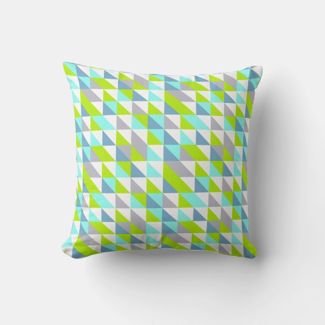 Geometrisch groen, blauw wit grijs patroon kussen (Voorkant)