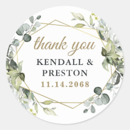 Geometrisch groen Elegant Gold Wedding Dank u Ronde Sticker
