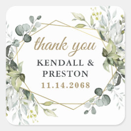 Geometrisch groen Elegant Gold Wedding Dank u Vierkante Sticker