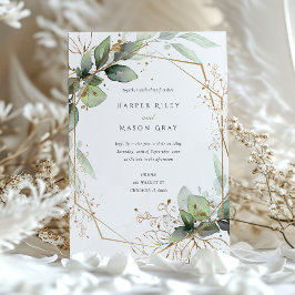 Geometrisch groen en Faux Gold bruiloft Kaart