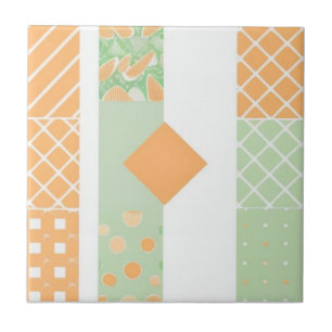 Geometrisch groen en oranje patroon tegeltje