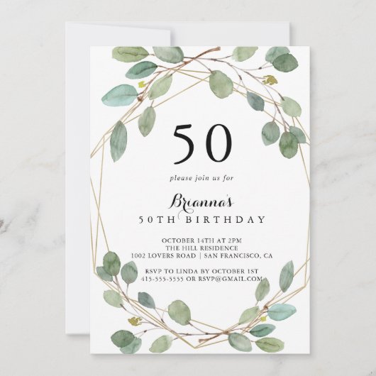 Geometrisch groen Eucalyptus 50ste verjaardagsfees Kaart (Voorkant)