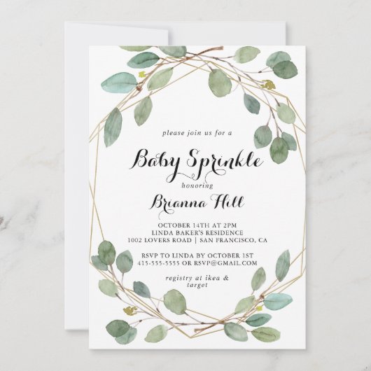 Geometrisch groen Eucalyptus Baby Sprinkle Kaart (Voorkant)
