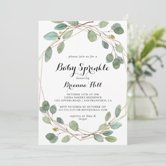 Geometrisch groen Eucalyptus Baby Sprinkle Kaart (Staand voorkant)