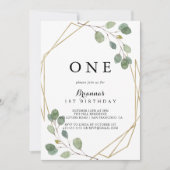 Geometrisch groen Eucalyptus Eerste Verjaardagsfee Kaart (Voorkant)