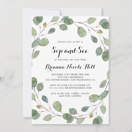 Geometrisch groen Eucalyptus Foliage Sip en See Kaart (Voorkant)