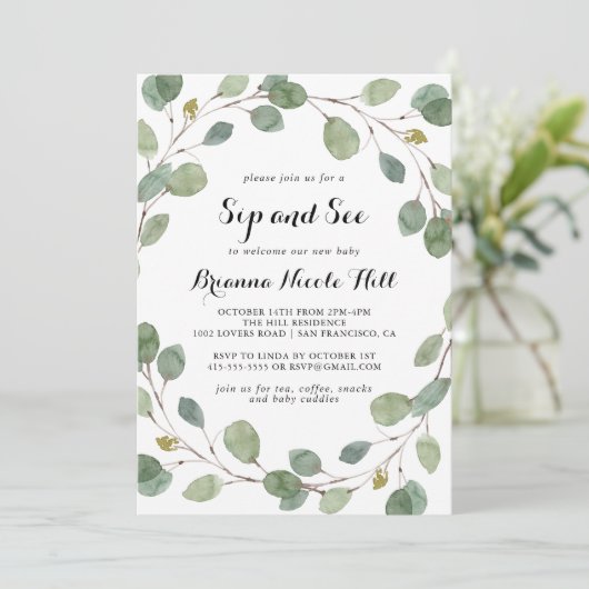 Geometrisch groen Eucalyptus Foliage Sip en See Kaart (Staand voorkant)